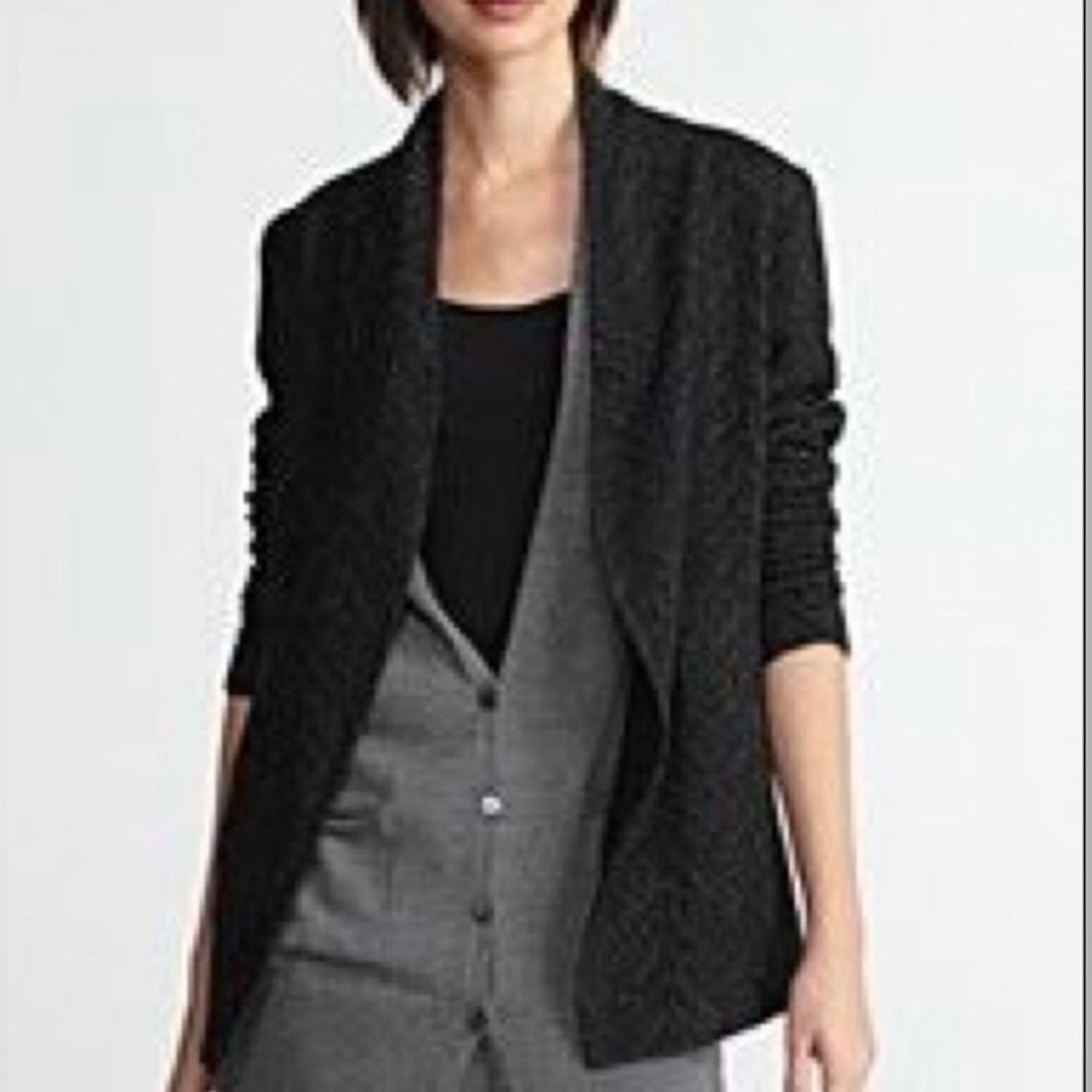 Eileen Fisher herringbone wool blend Blazer Gray Black Size Small